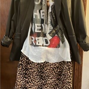 Occasion Black Blazer with Graphic Tee and Leopard Skirt